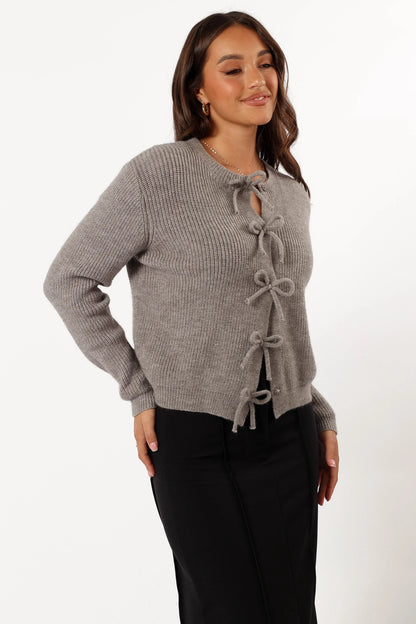 Wilde Bow Front Cardigan Light Grey
