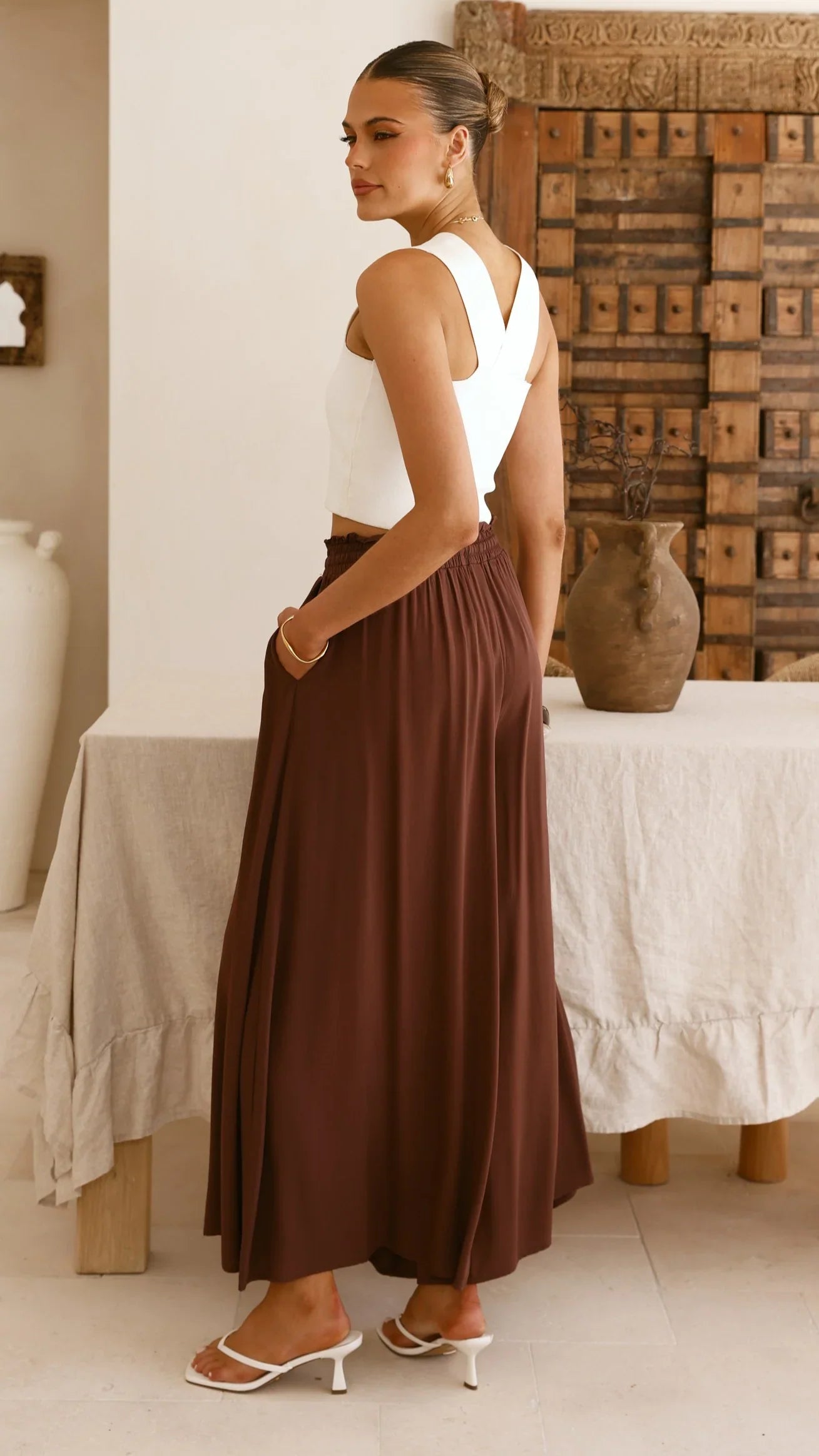 Aria Wide Leg Pants Chocolate