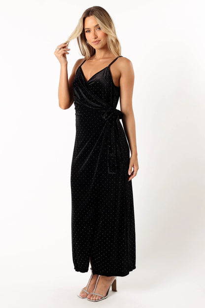 Renarde Wrap Velvet Midi Dress Black