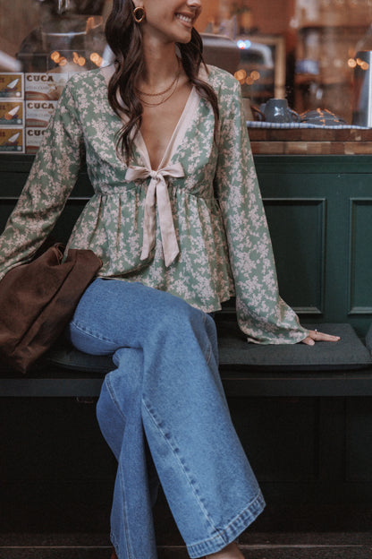 Reeva Long Sleeve Top Green Floral