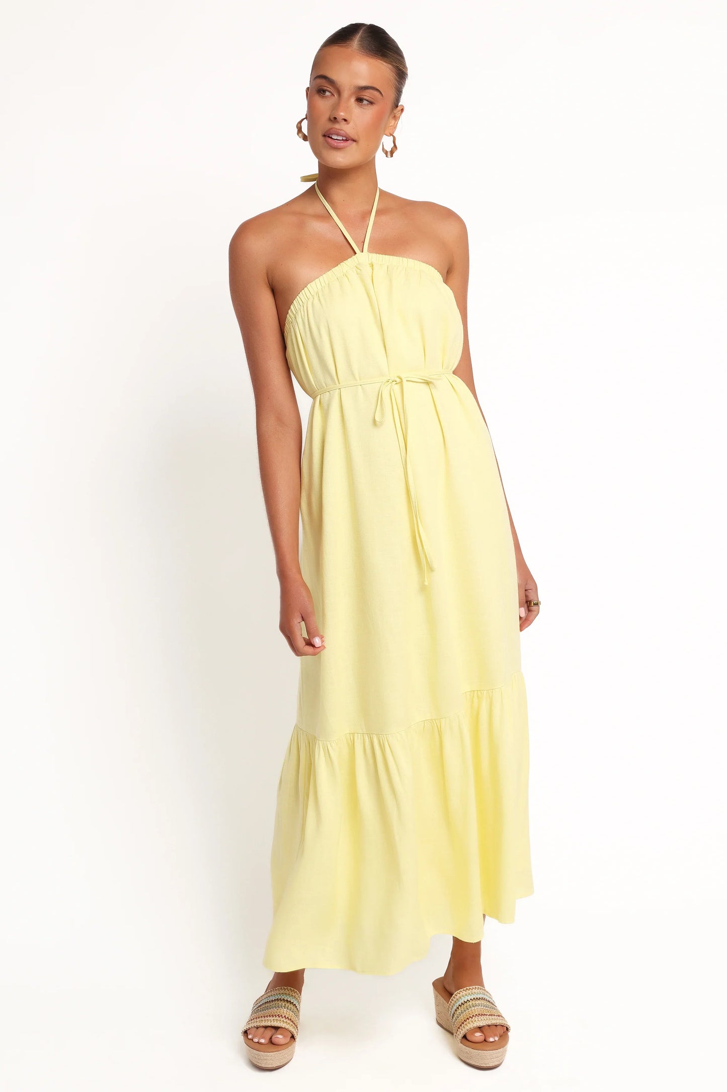 View Halterneck Maxi Dress Lemon