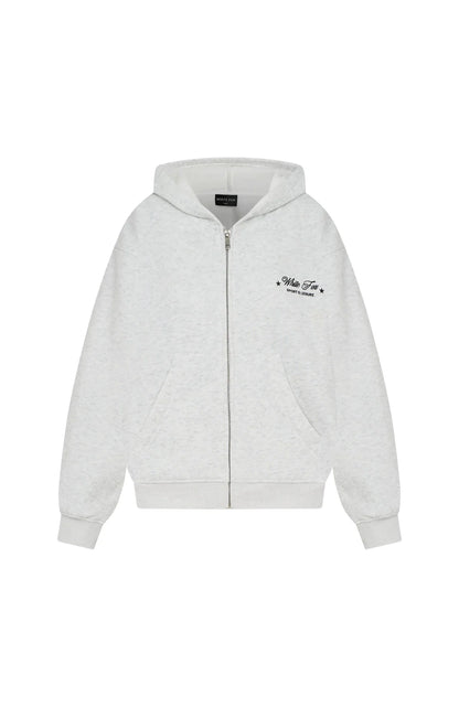 Just Try Again Boxy Zip Front Hoodie Grey Marle