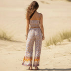 Dusty Rose Floral Crop Top Wide Leg Pants Set