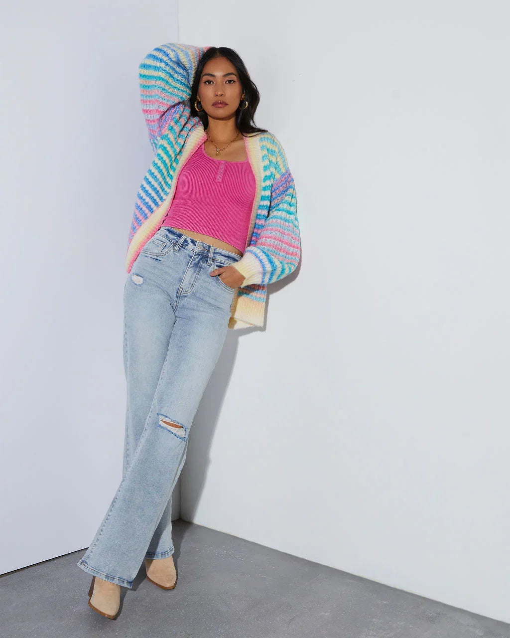 Gayle Knit Stripe Open Front Cardigan
