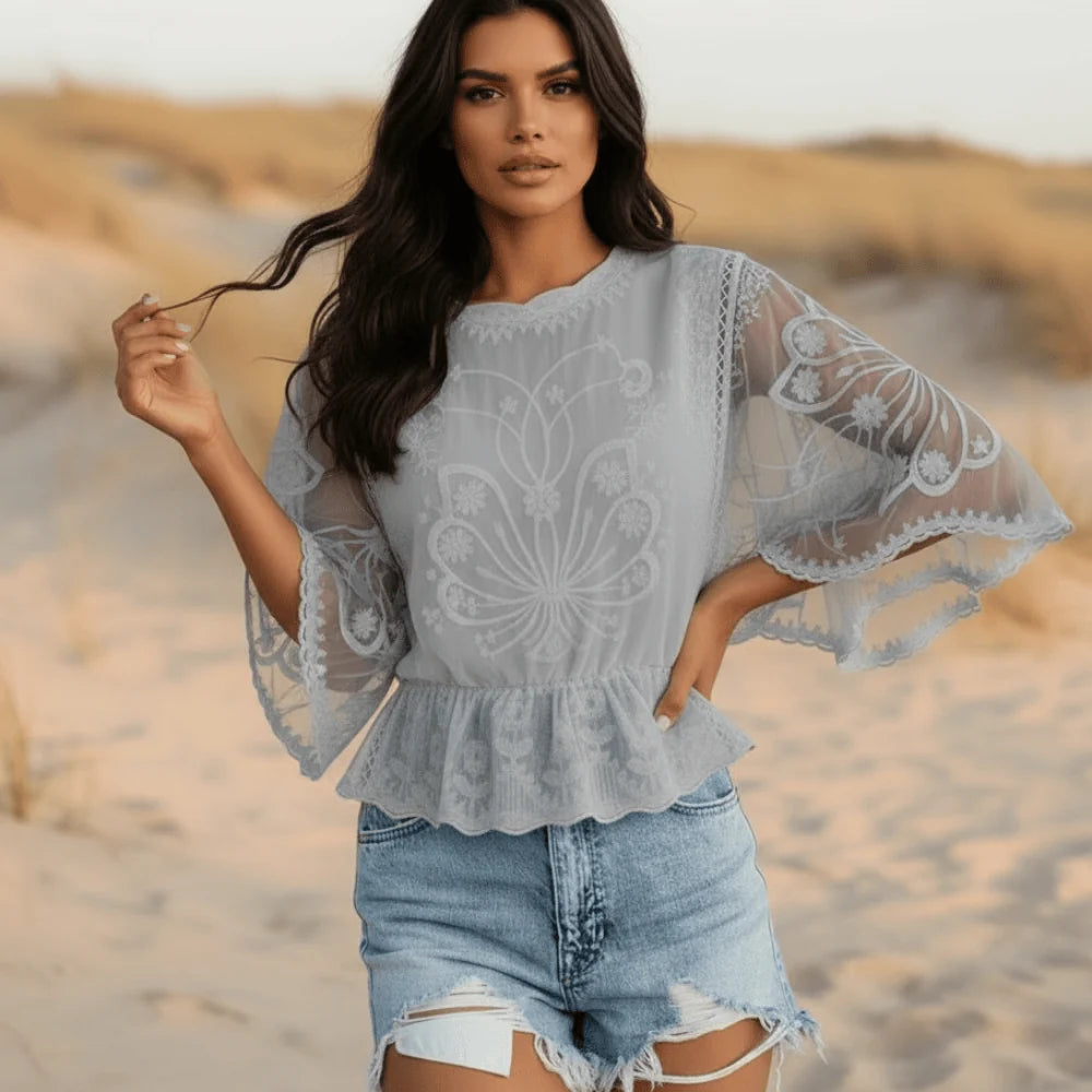 Boho Embroidered Lace Blouse