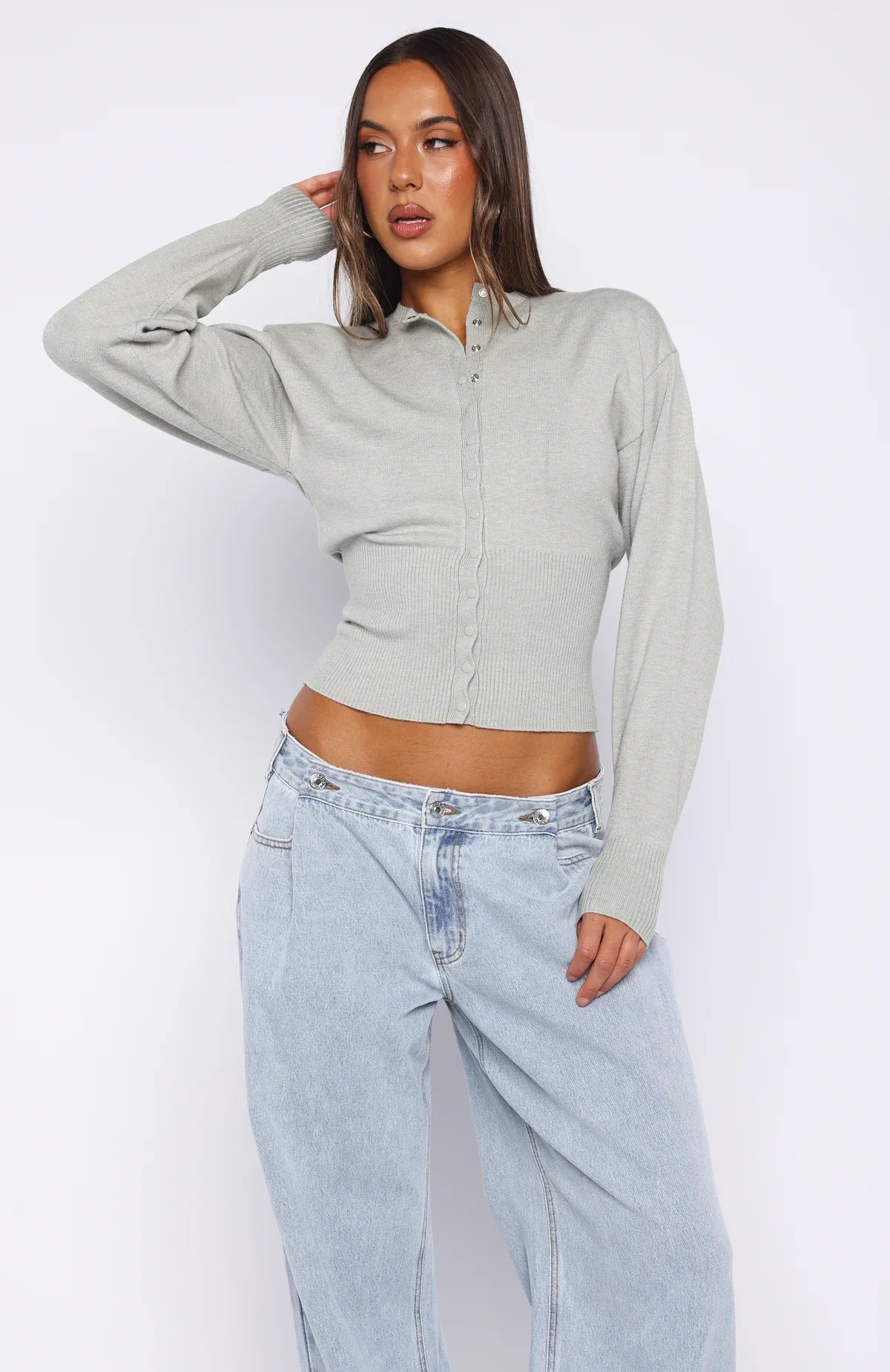 Cindy Cinched Knit Top Grey
