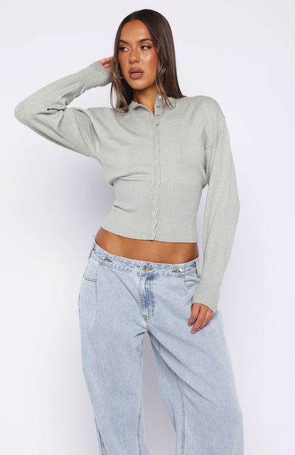 Cindy Cinched Knit Top Grey