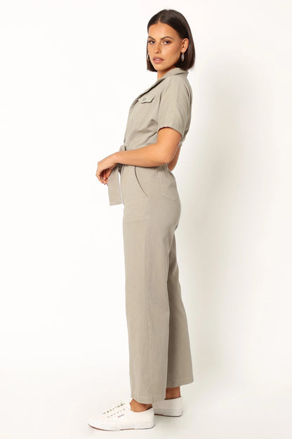 Demi Contrast Stitch Jumpsuit Olive