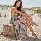 Sexy Deep V Neck Bohemian Print Maxi Dress