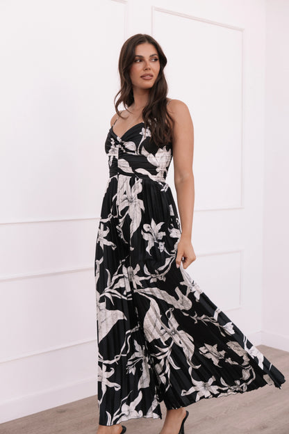 Angelique Pleated Jumpsuit Black Floral