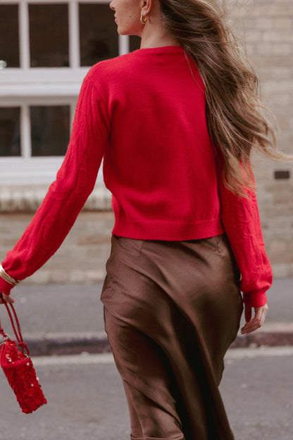Fauna Tonal Floral Cardigan Red