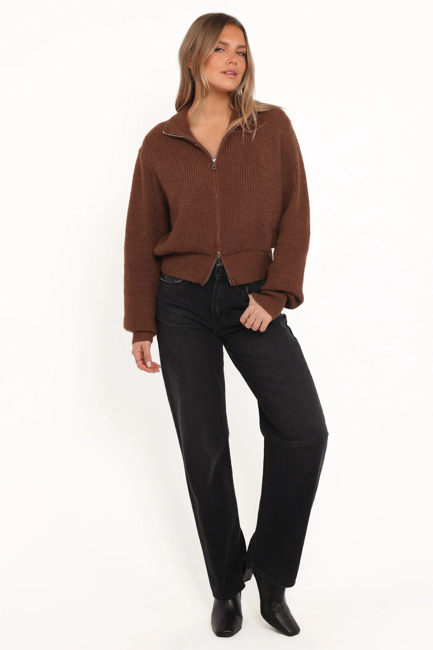 Kourtney Zip Cardigan Brown
