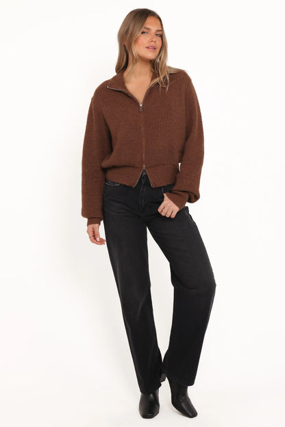 Kourtney Zip Cardigan Brown