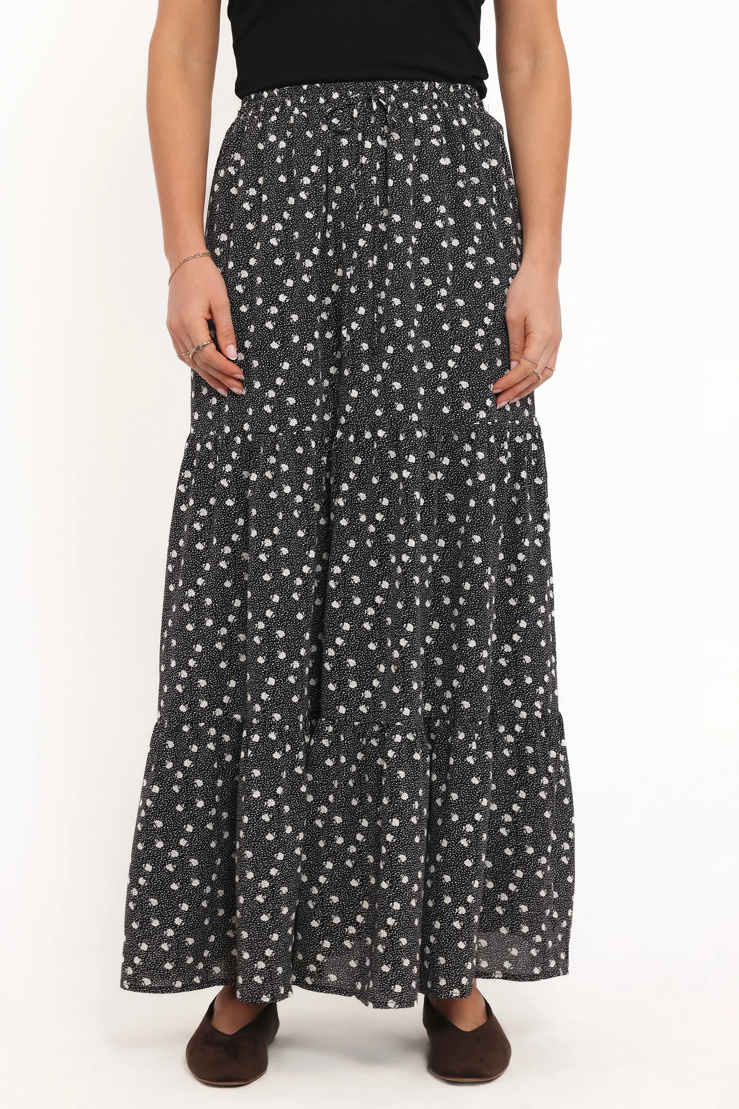 Vincent Tier Maxi Skirt Black Floral