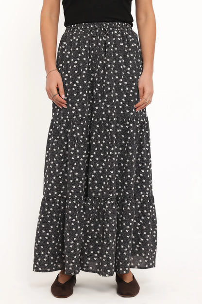 Vincent Tier Maxi Skirt Black Floral