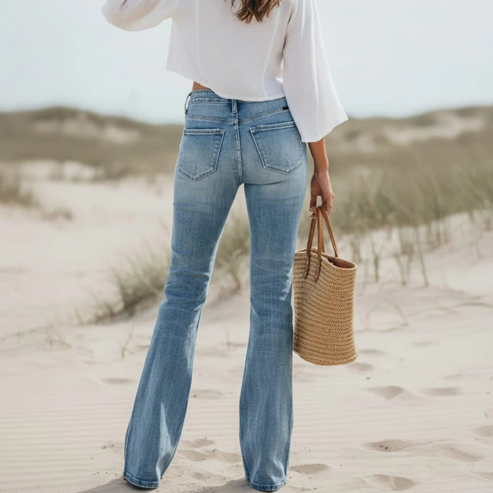 High Waisted Flare Leg Denim Jeans