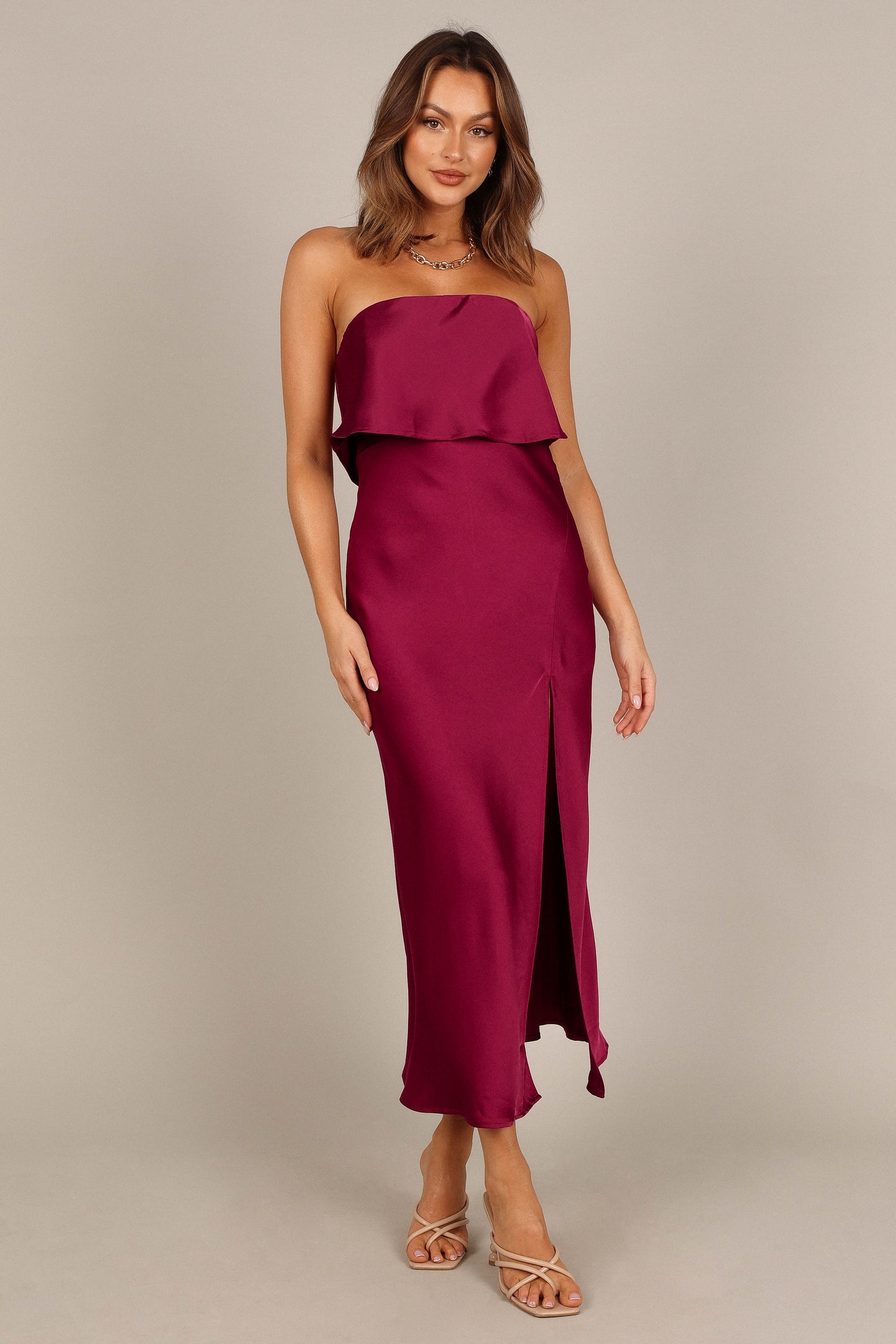 Vienna Strapless Midi Dress Berry