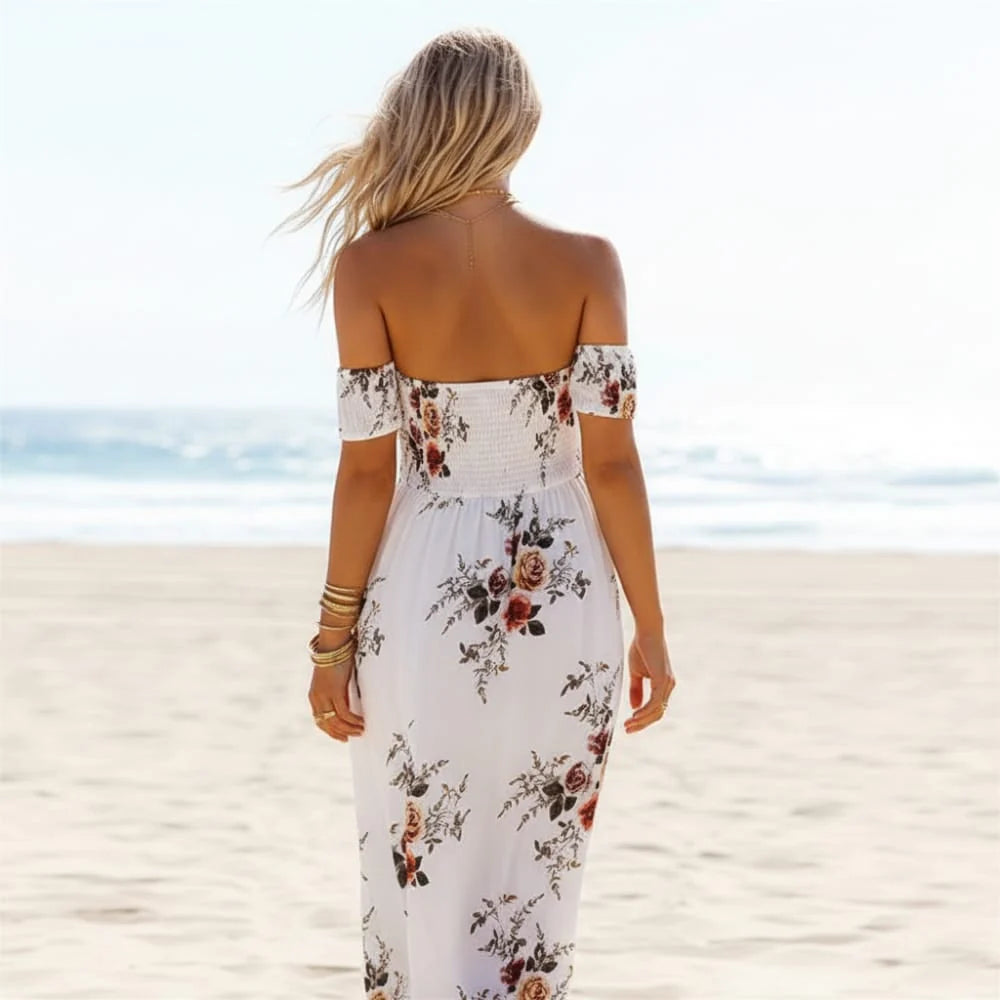 Off Shoulder Floral Maxi Dress with Side Slit