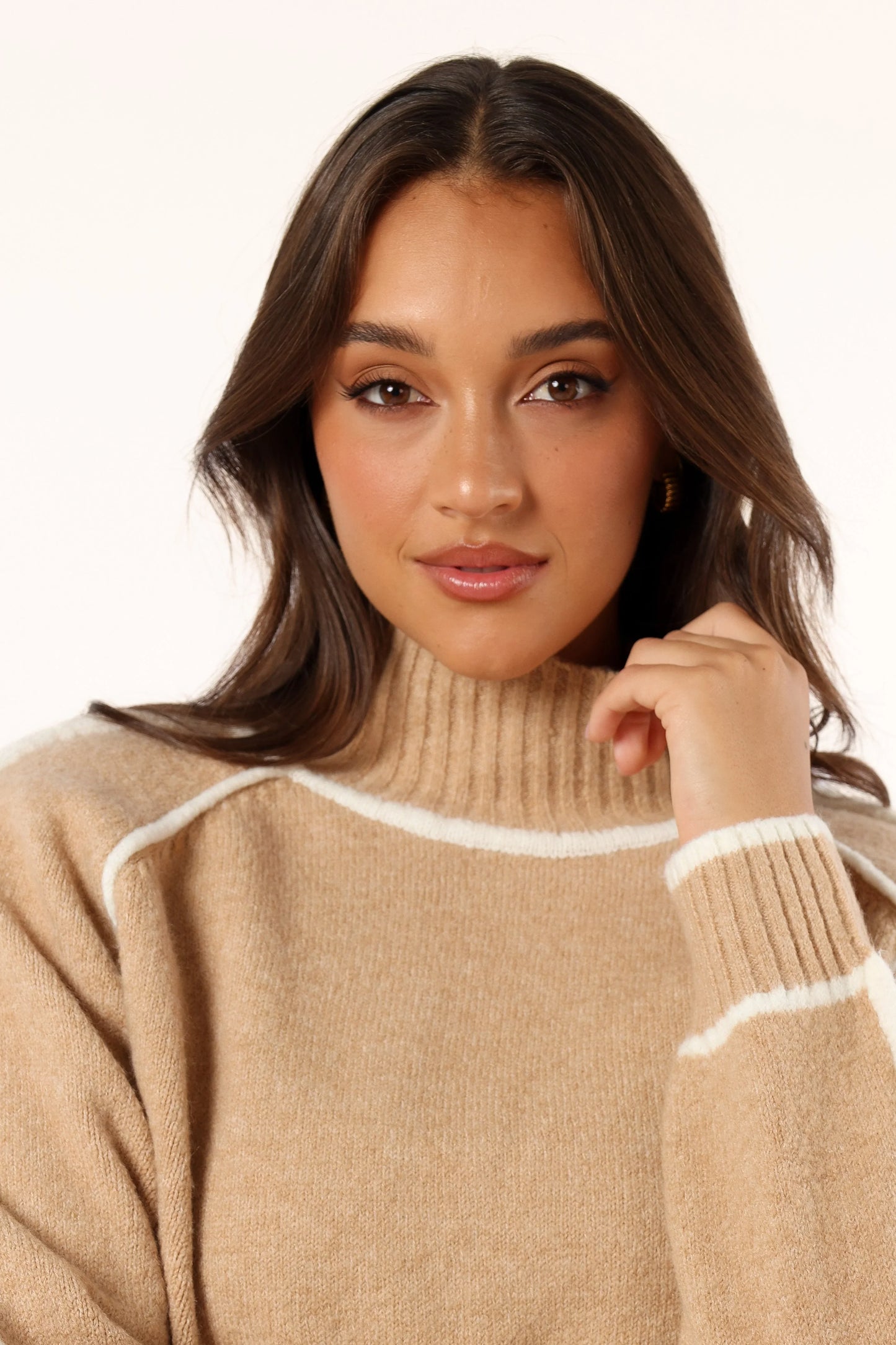 Rylee Contrast Hem Knit Sweater Camel
