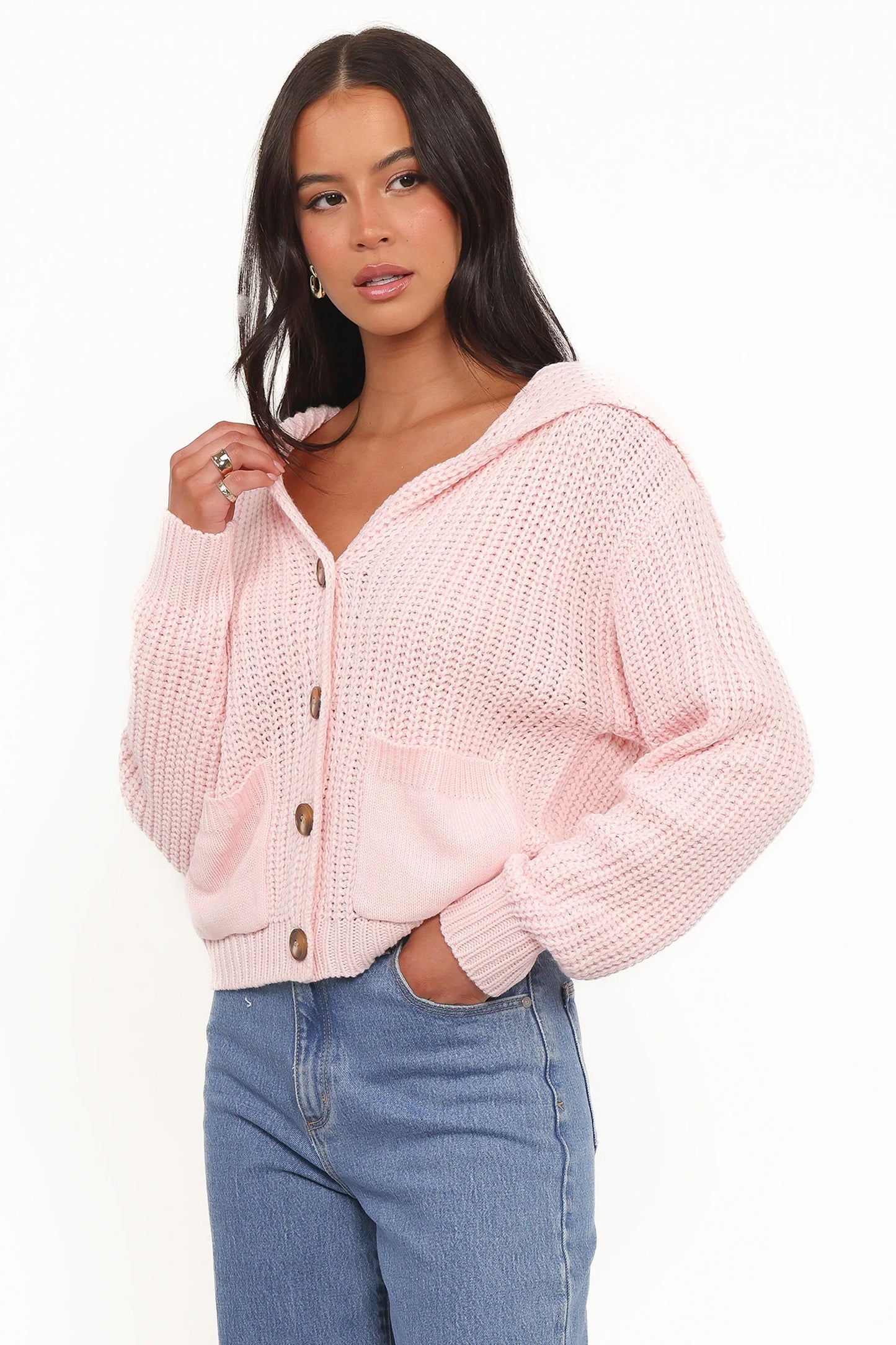 Amelia Oversize Collar Button Cardigan Pink