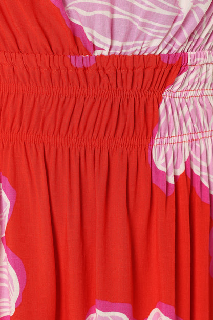 Sybel Midi Dress Red Pink Floral