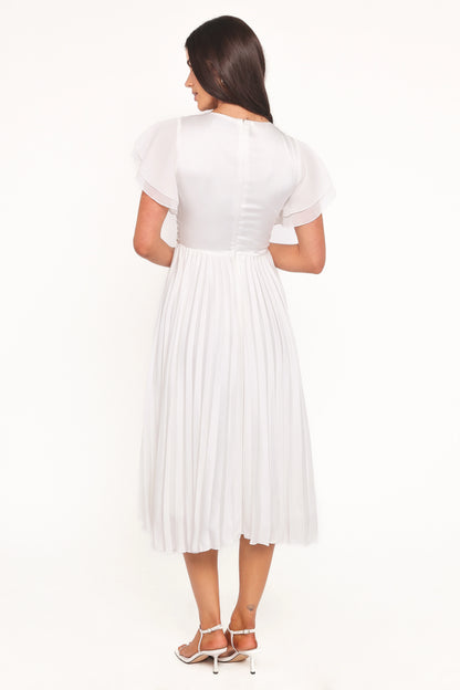 Nova Flutter Sleeve Midi Dress White