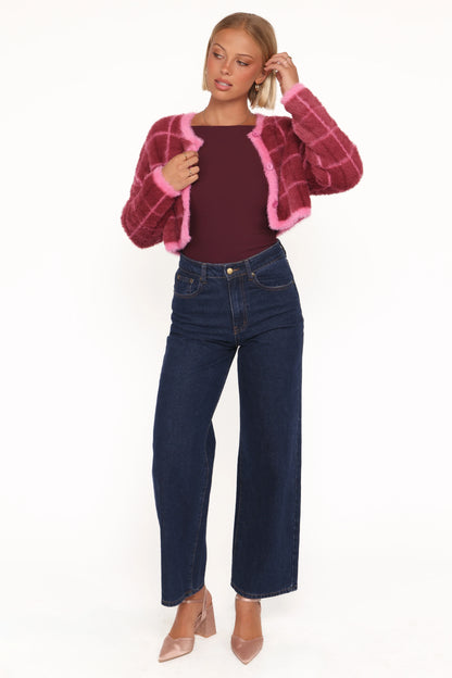 Viola Plaid Button Front Cardigan Burgundy
