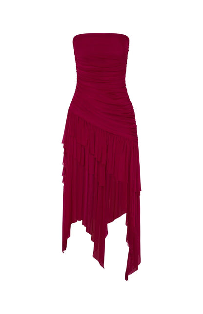 Venetian Dreams Strapless Midi Dress Dragonfruit