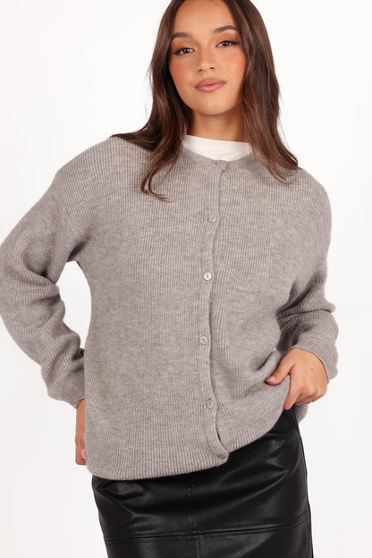 Astor Classic Button Up Cardigan Light Grey