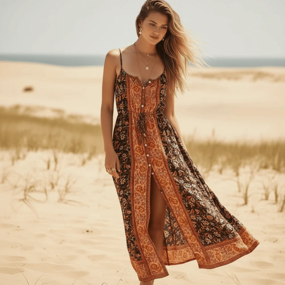 Floral Midi Dress with Spaghetti Straps