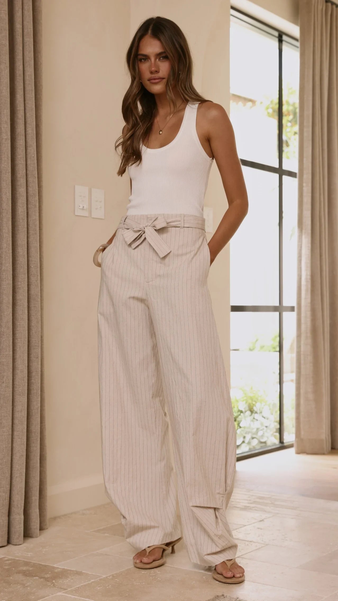 Audrey Pinstripe Tapered Pant Stone