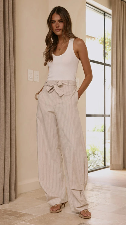 Audrey Pinstripe Tapered Pant Stone