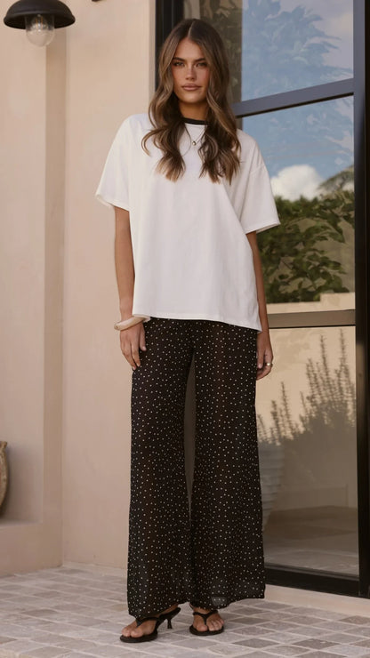Zavier Oversized T Shirt and Polka Dot Pants Set White Black