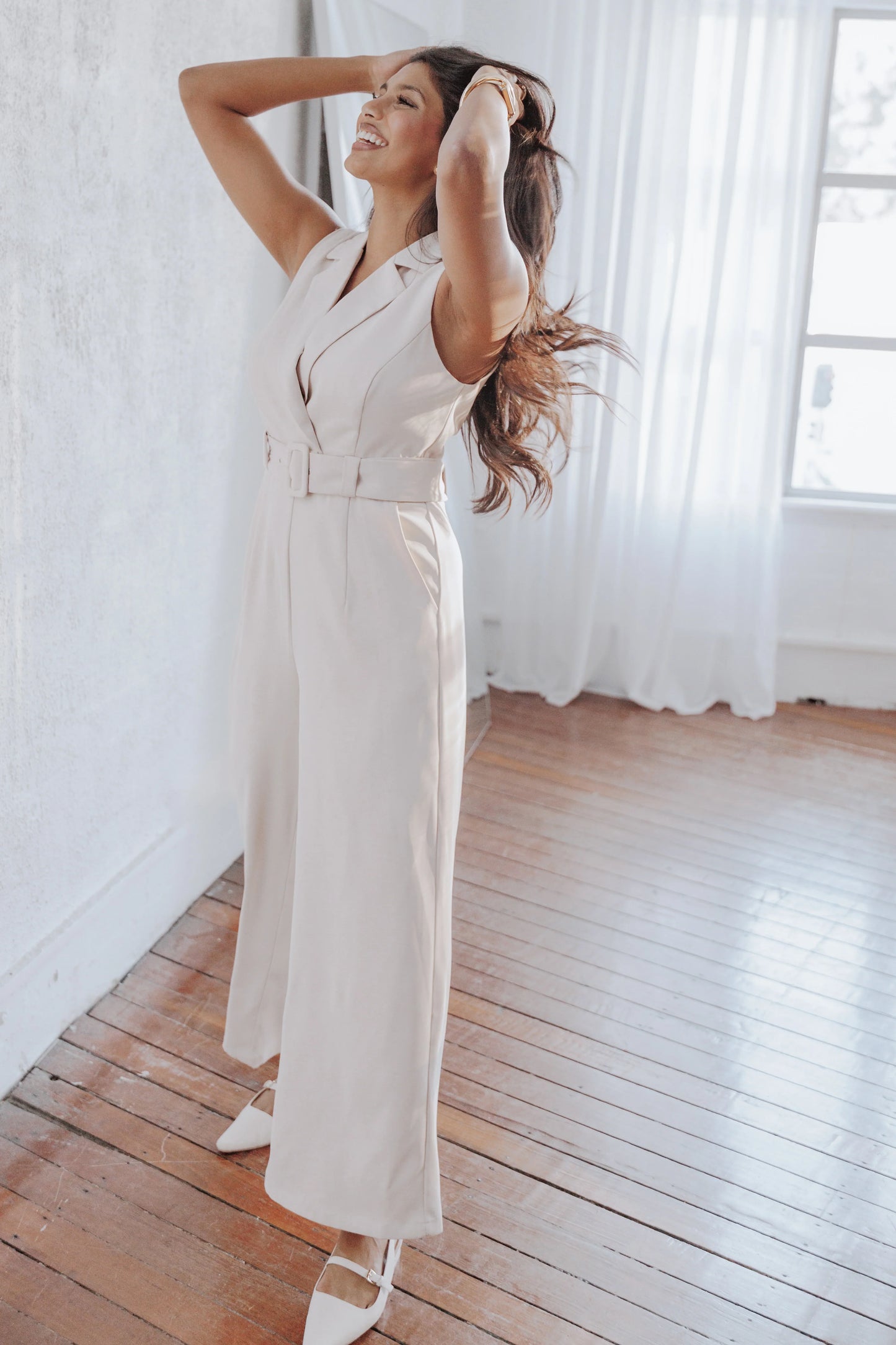Sienna Belted Jumpsuit Beige