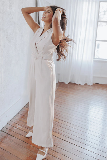 Sienna Belted Jumpsuit Beige