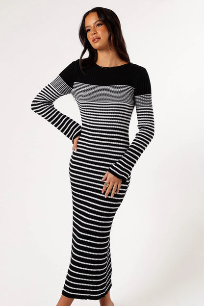 Camy Long Sleeve Midi Dress Black White