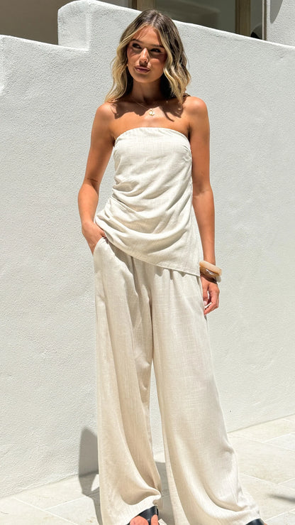 Yuki Strapless Top and Pants Set Oatmeal