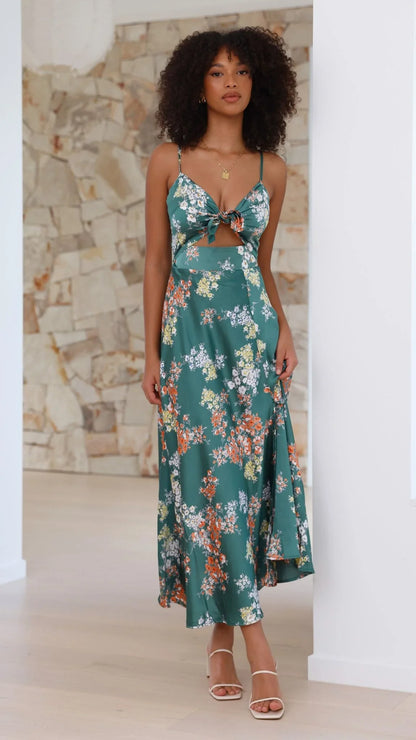 Dreamers Midi Dress Green Floral