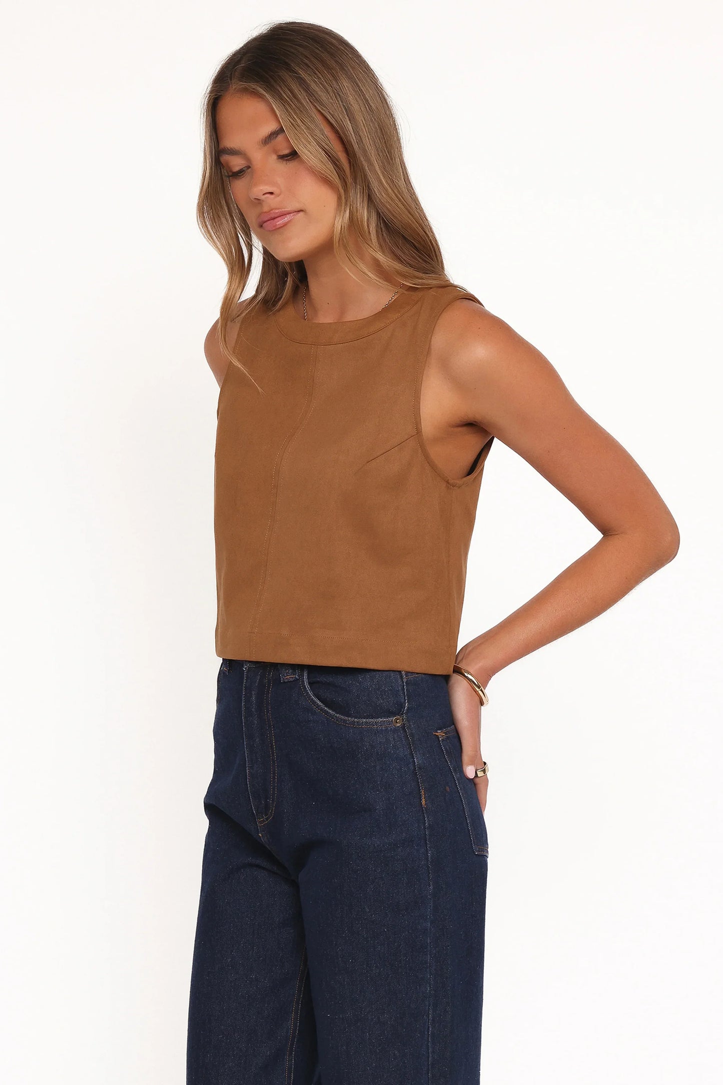 Charles Faux Sueded Top Camel
