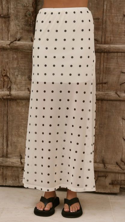 Onella Semi Sheer Maxi Skirt Cream Black Polka Dot