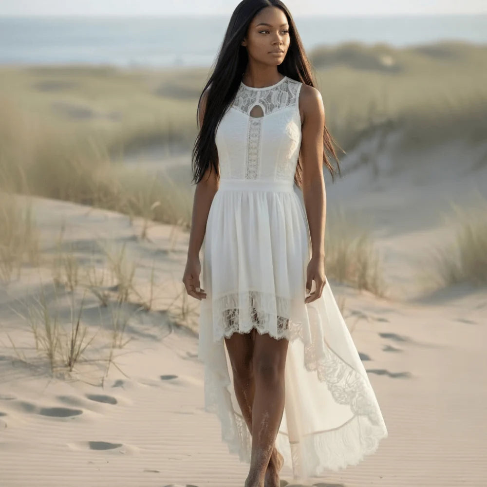 Boho Lace High Low Midi Dress