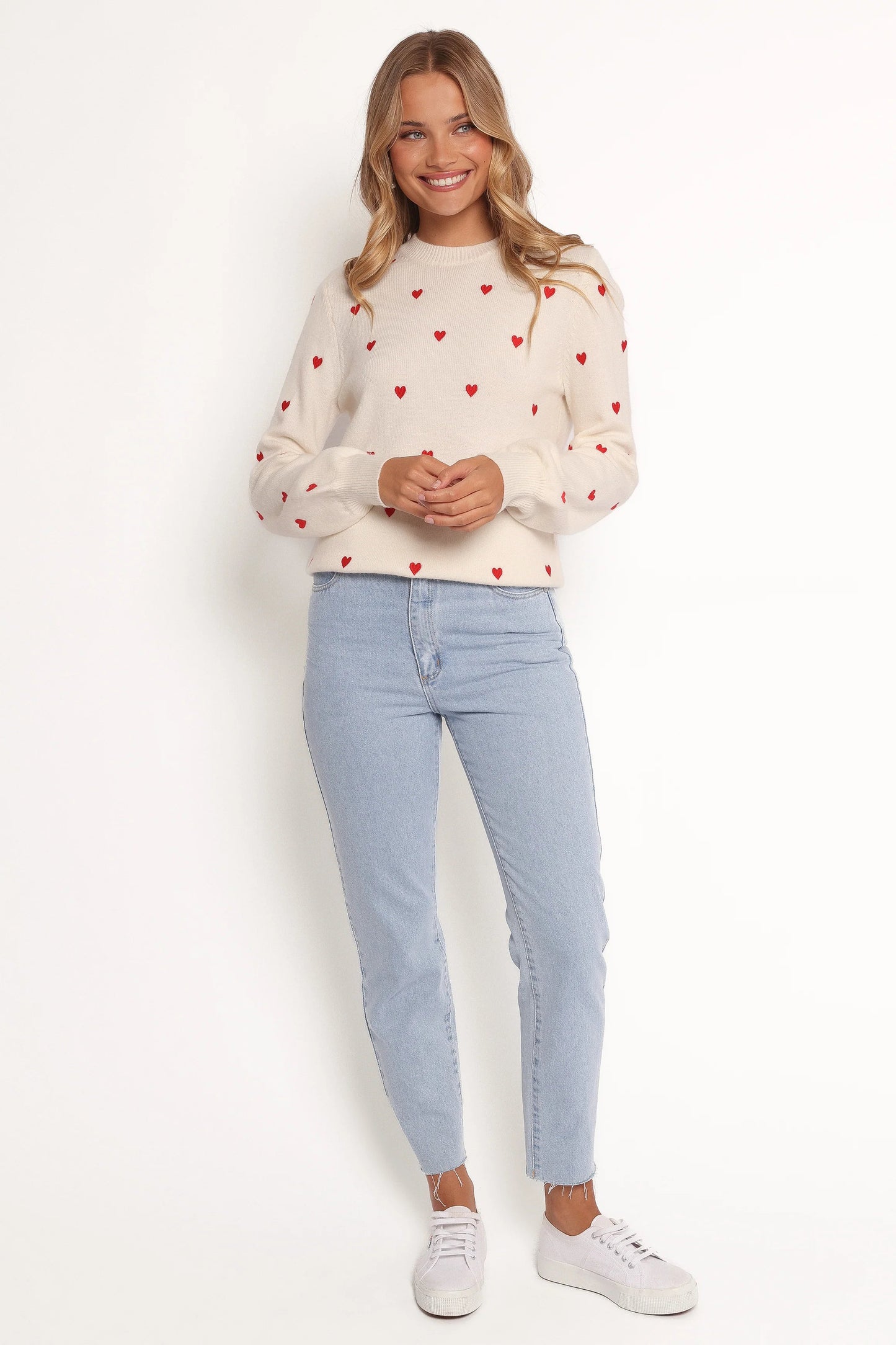 Xadie All Over Mini Heart Sweater Cream Red