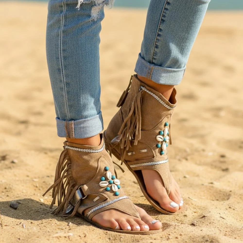 Boho Vintage Beaded Tassel Sandals
