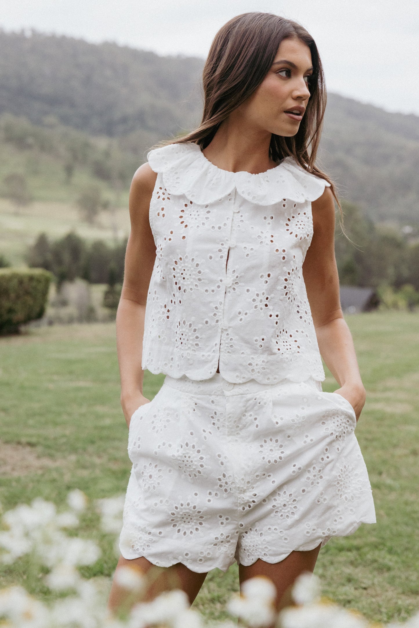 Nimi Eyelet Short Set White