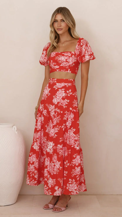 Calla Top and Maxi Skirt Set Red Floral
