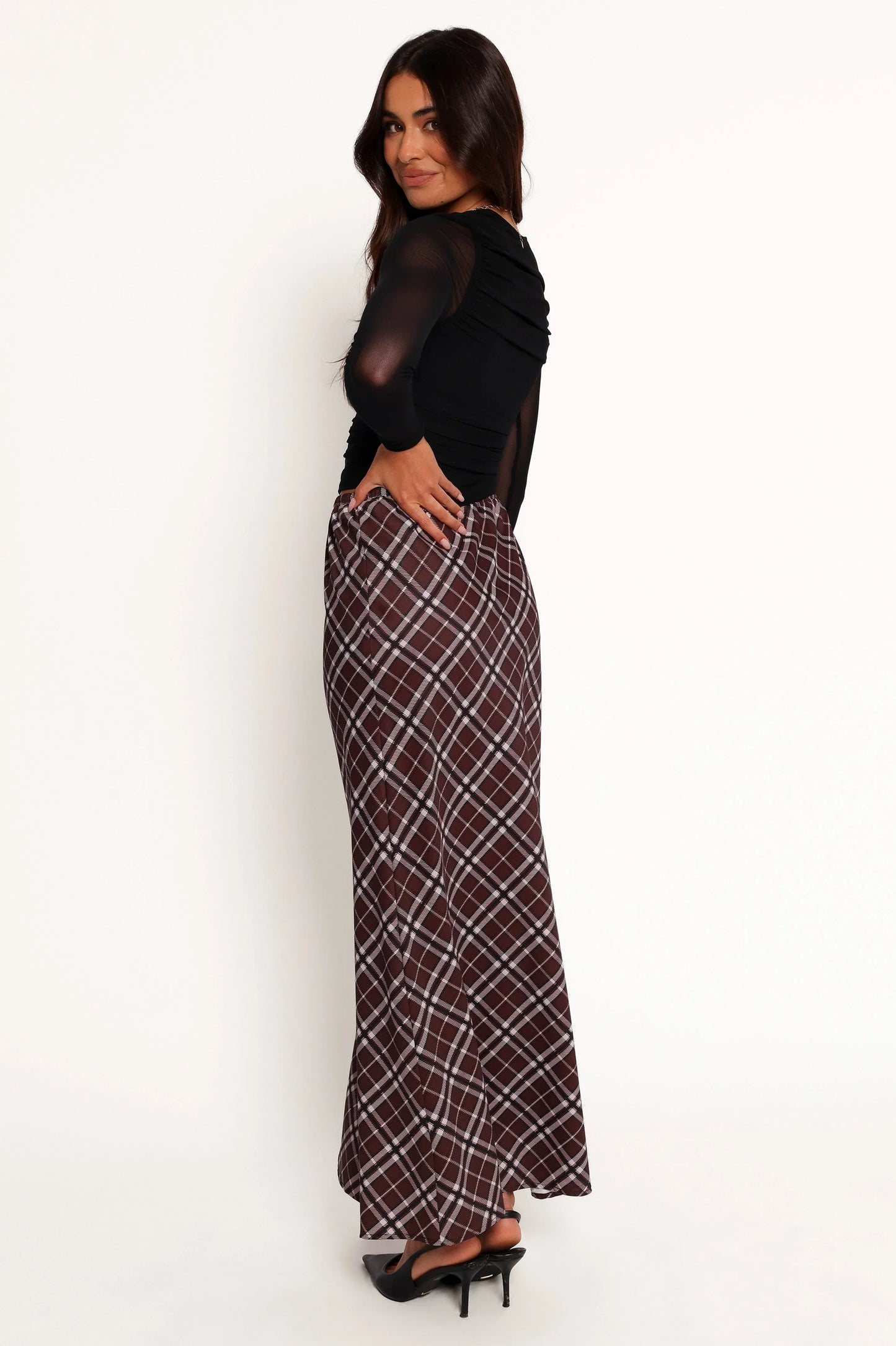Sandra Midi Skirt Brown Check