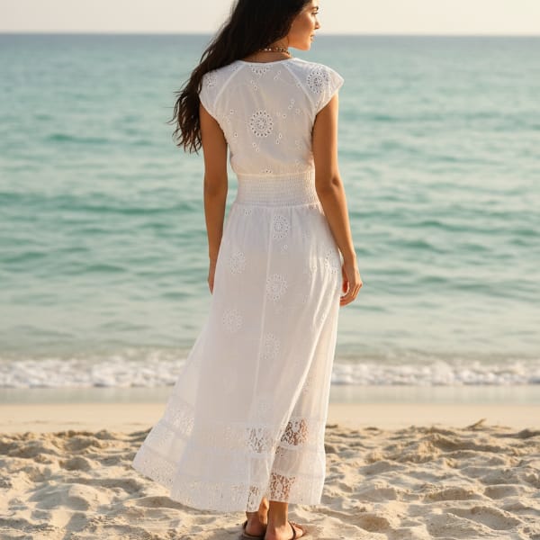 White Lace Embroidered Maxi Dress