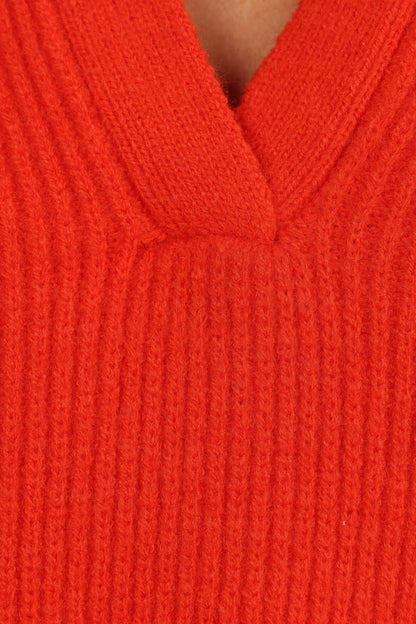 Zala Vneck Collar Knit Sweater Red