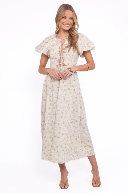 Kathleen Maxi Dress Light Beige Green Floral