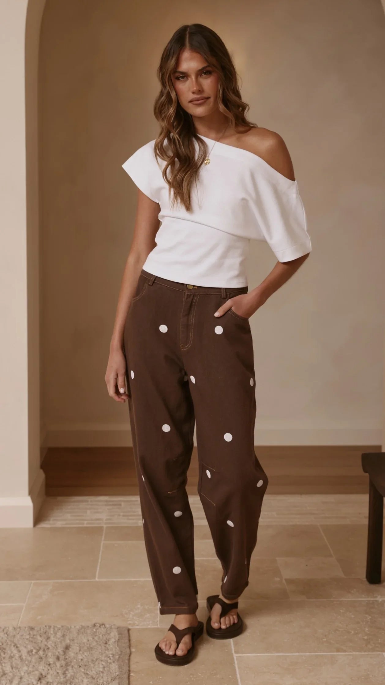 Cleora Barrel Jeans Chocolate Polka